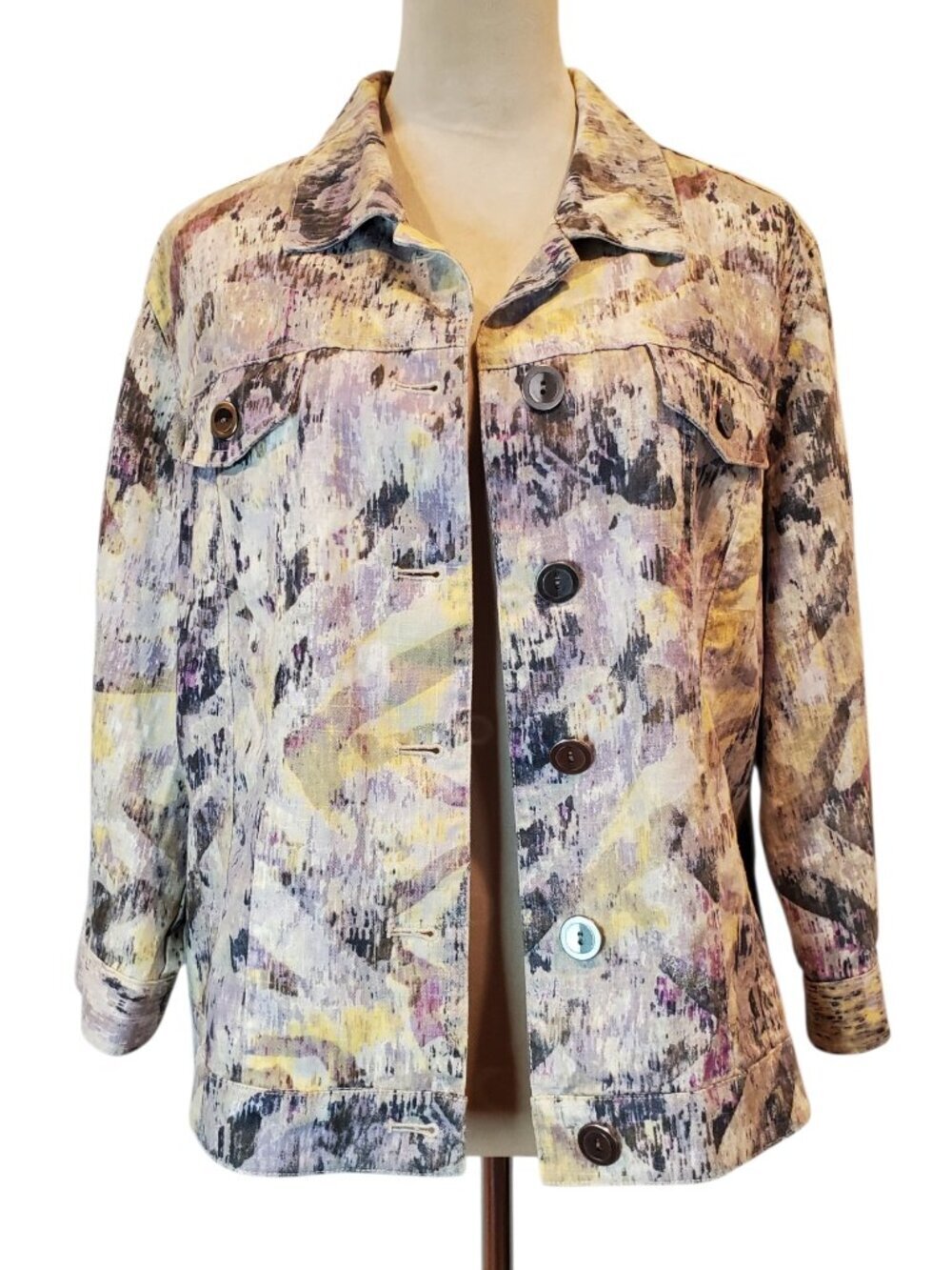 CHICOS Linen Cotton Jacket Splendid Rain Atalia Purple Yellow White